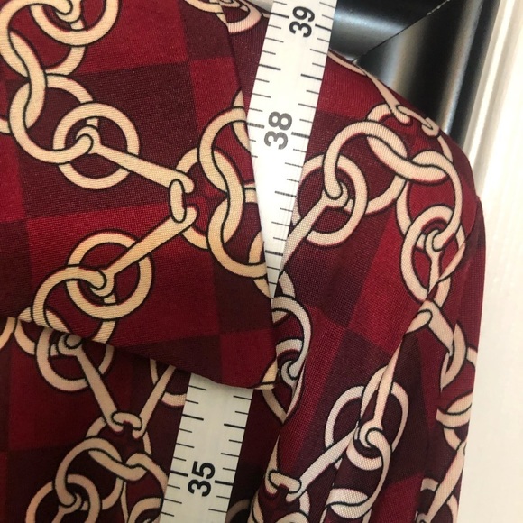 MKM Designs size XL Maroon gold chain print dress long sleeve faux wrap - Picture 11 of 16